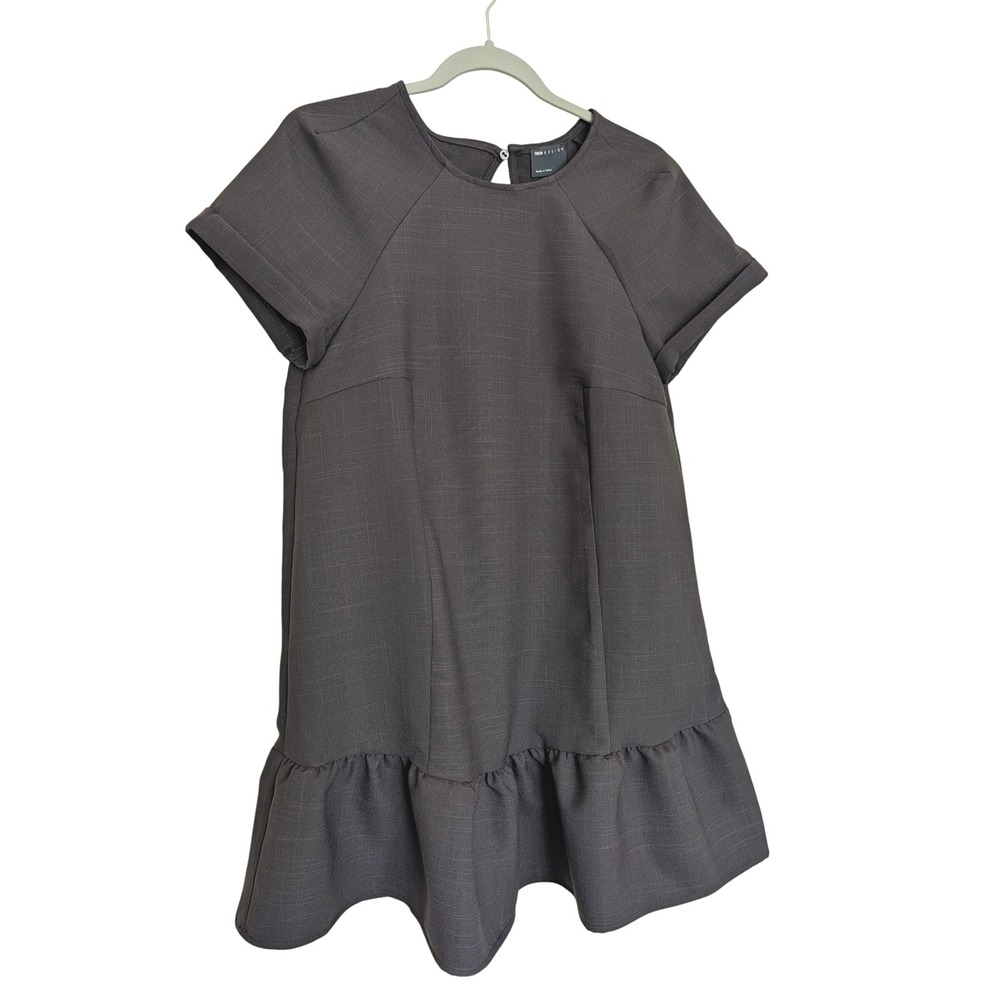 ASOS DESIGN‎ Charcoal Grey Ruffle Hem Mini Smock Dress Short Sleeve US 6